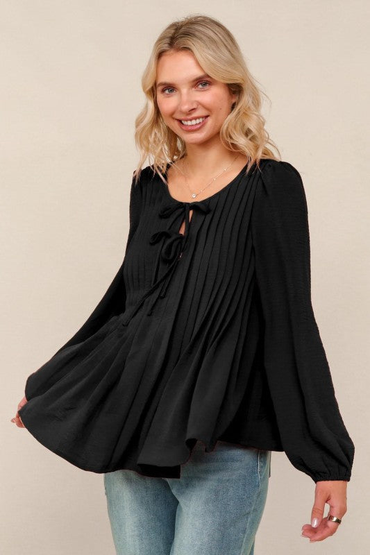 Walk In The Woods Pleated Black Top-[option4]-[option5]-Cute-Trendy-Shop-Womens-Boutique-Clothing-Store