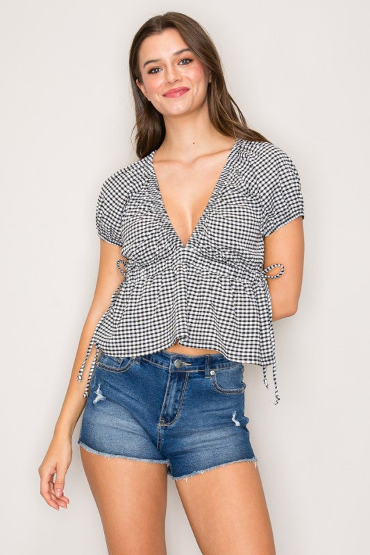 Hold Me Tight Gingham V Neck Top-[option4]-[option5]-Cute-Trendy-Shop-Womens-Boutique-Clothing-Store