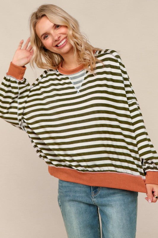 Travel Day Olive Oversized Striped Dolman Top-[option4]-[option5]-Cute-Trendy-Shop-Womens-Boutique-Clothing-Store