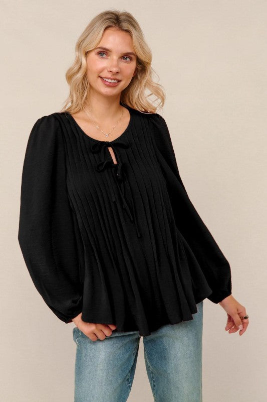 Walk In The Woods Pleated Black Top-[option4]-[option5]-Cute-Trendy-Shop-Womens-Boutique-Clothing-Store