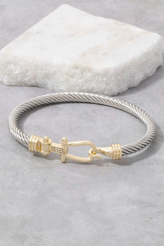 Hooked on You Two-Tone Latch Bangle Bracelet-Cute-Trendy-Shop-Womens-Boutique-Clothing-Store