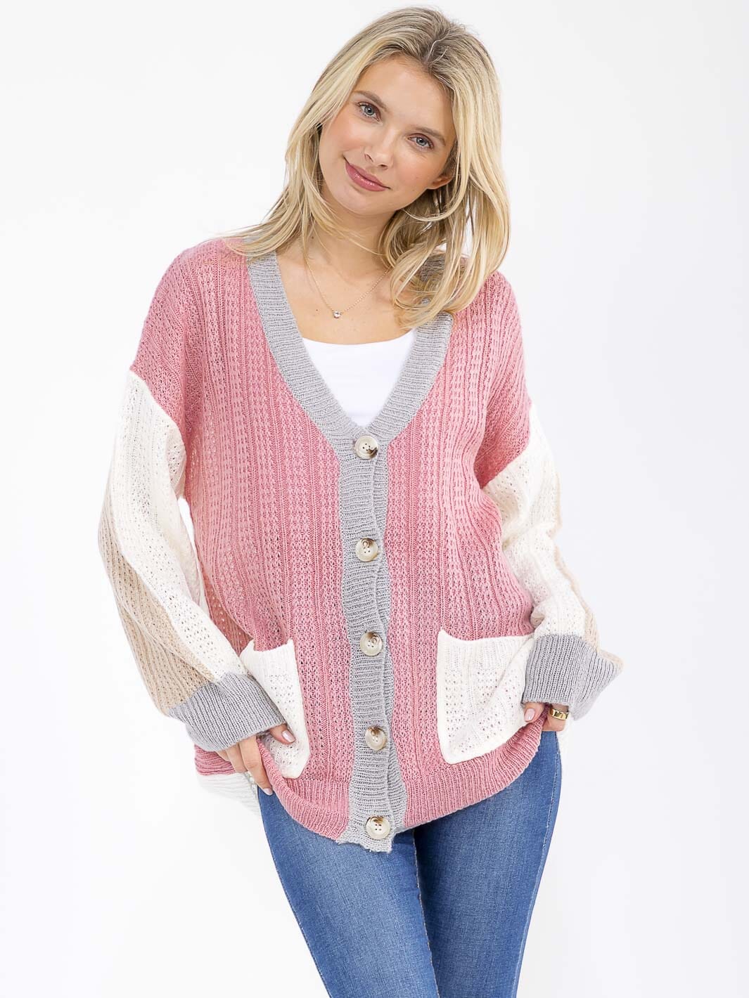 Patchwork Pocket Colorblock Cardigan-Cute-Trendy-Shop-Womens-Boutique-Clothing-Store