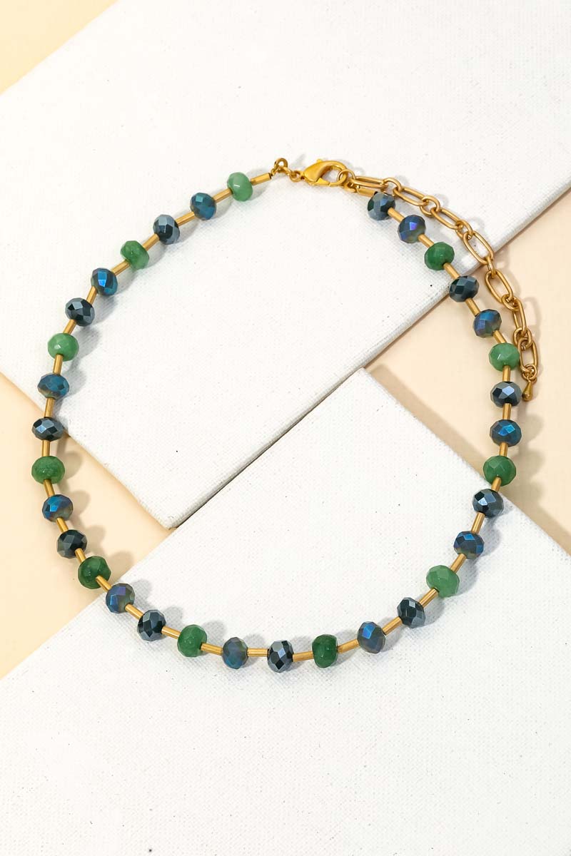Green Beaded Chain Necklace with Lobster Clasp *online exclusive-One Size Fits All-[option4]-[option5]-Cute-Trendy-Shop-Womens-Boutique-Clothing-Store