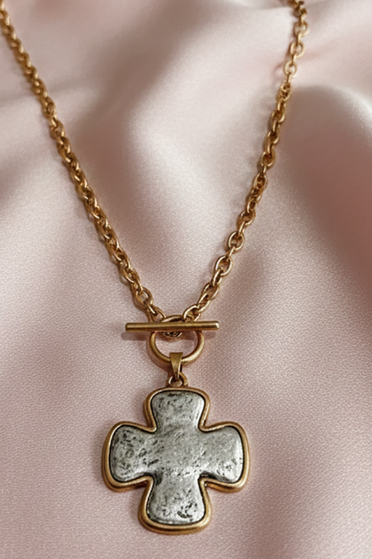 Two Tone Cross Necklace-[option4]-[option5]-Cute-Trendy-Shop-Womens-Boutique-Clothing-Store