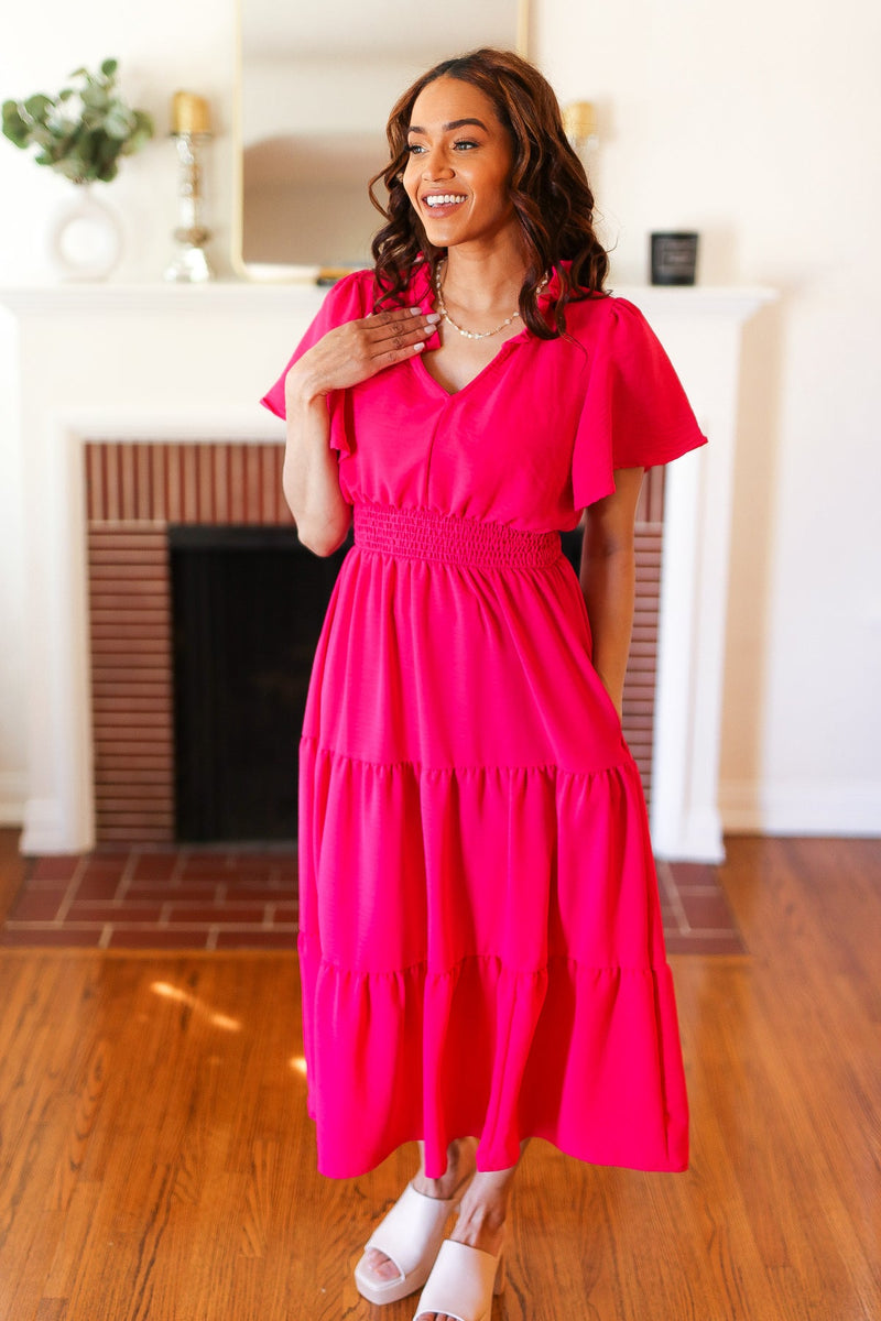Hello Beautiful Fuchsia Fit & Flare Smocked Waist Maxi Dress *online exclusive