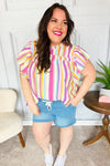 Perfectly You Multicolor Striped Shirred Yoke Mock Neck Top *online exclusive