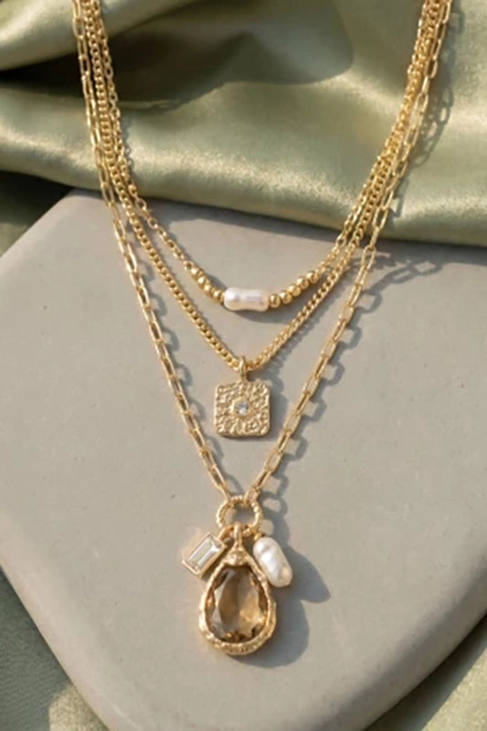 Triple The Fun Layered Pearl & Crystal Pendant Necklace-Cute-Trendy-Shop-Womens-Boutique-Clothing-Store