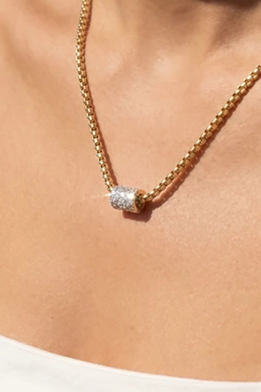 Sparkle on Lock Box Chain CZ Barrel Necklace-Cute-Trendy-Shop-Womens-Boutique-Clothing-Store