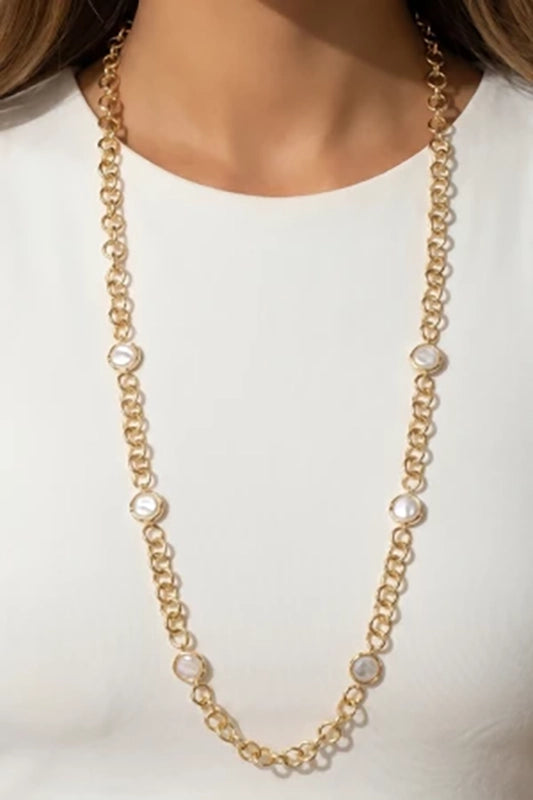 Pearl-fectly Classic Long Coin Pearl Link Chain Necklace-Cute-Trendy-Shop-Womens-Boutique-Clothing-Store