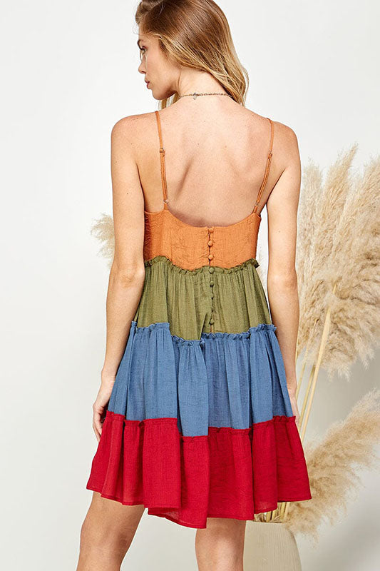 Canyon Sunset Colorblock Tiered Mini Dress-Cute-Trendy-Shop-Womens-Boutique-Clothing-Store