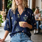 The Meadow Scalloped V-Neck Blouse-Navy-SMALL-Cute-Trendy-Shop-Womens-Boutique-Clothing-Store