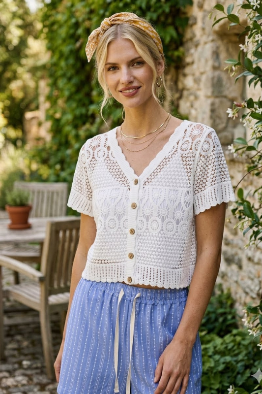 Whisper Lace Crochet V-Neck Blouse-Cute-Trendy-Shop-Womens-Boutique-Clothing-Store