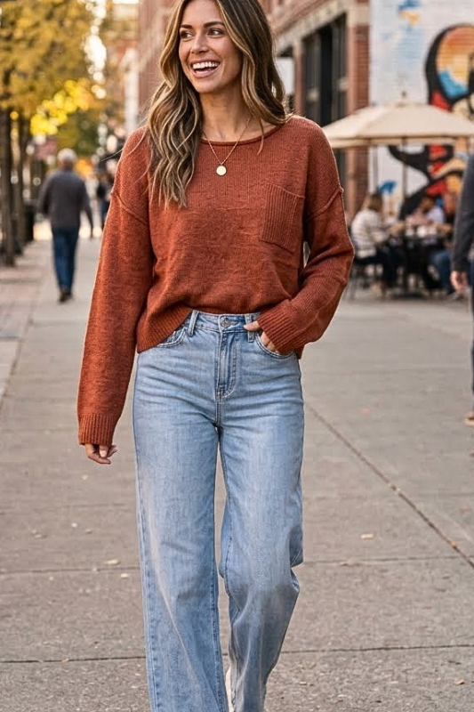 Cozy Casual Dropped Shoulder Knit Sweater-Cute-Trendy-Shop-Womens-Boutique-Clothing-Store