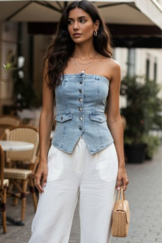 Oh La La Strapless Denim Top-Cute-Trendy-Shop-Womens-Boutique-Clothing-Store