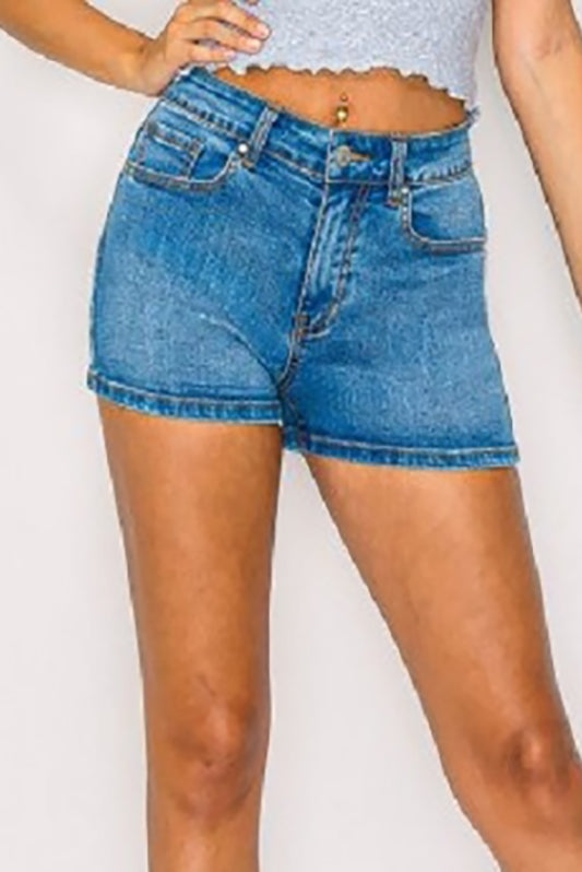 Kick It Up Medium Blue Denim Shorts-[option4]-[option5]-Cute-Trendy-Shop-Womens-Boutique-Clothing-Store