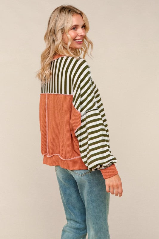 Travel Day Olive Oversized Striped Dolman Top-[option4]-[option5]-Cute-Trendy-Shop-Womens-Boutique-Clothing-Store