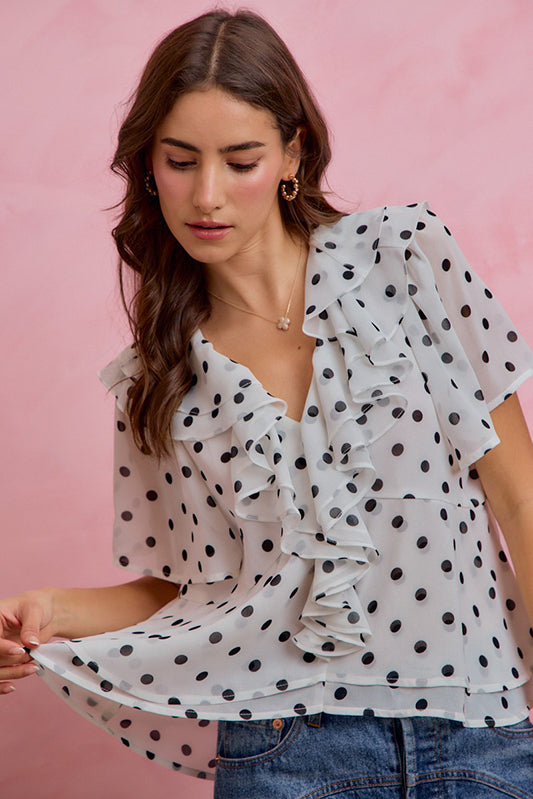 Dotted Elegance Polka Dot Ruffle Top-Cute-Trendy-Shop-Womens-Boutique-Clothing-Store