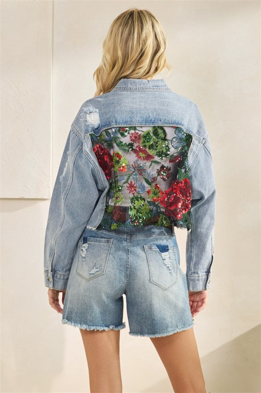 Changing The Script Distressed Denim Sequin Jacket-Cute-Trendy-Shop-Womens-Boutique-Clothing-Store