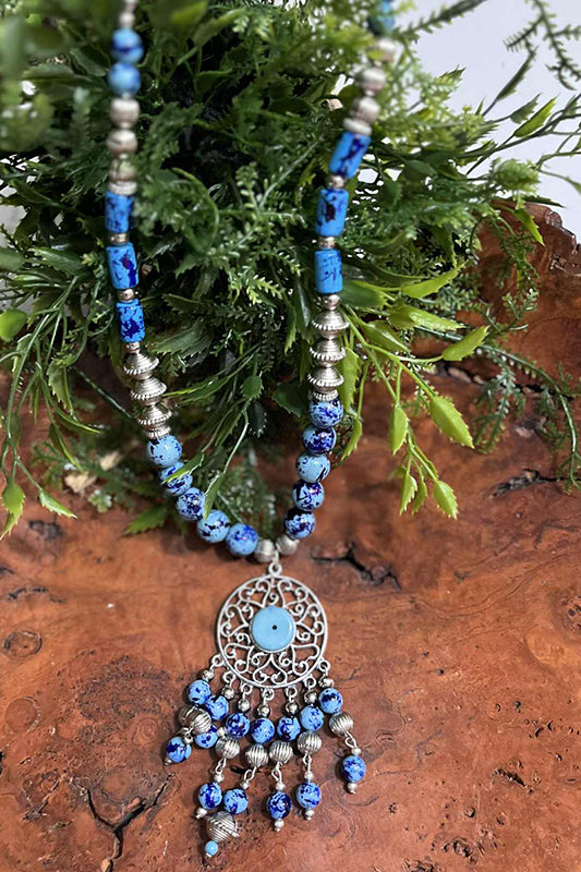 Luxi Concho Blue and Silver Necklace-[option4]-[option5]-Cute-Trendy-Shop-Womens-Boutique-Clothing-Store