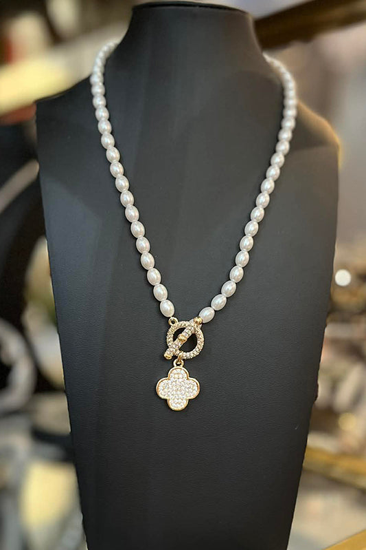 Pearls & Pave Quatrafoil Necklace-[option4]-[option5]-Cute-Trendy-Shop-Womens-Boutique-Clothing-Store