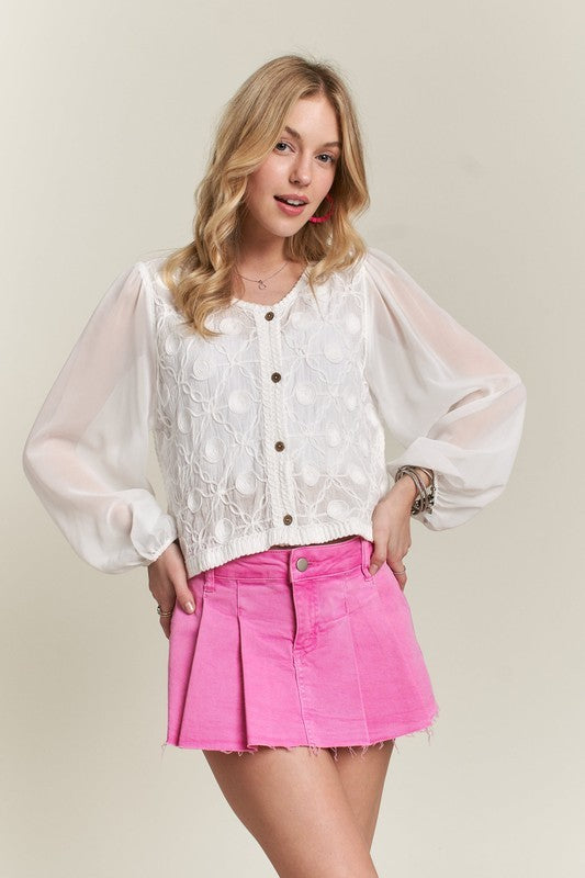 Dreamy Embroidered Sheer Sleeve Blouse-White-SMALL/MEDIUM-Cute-Trendy-Shop-Womens-Boutique-Clothing-Store