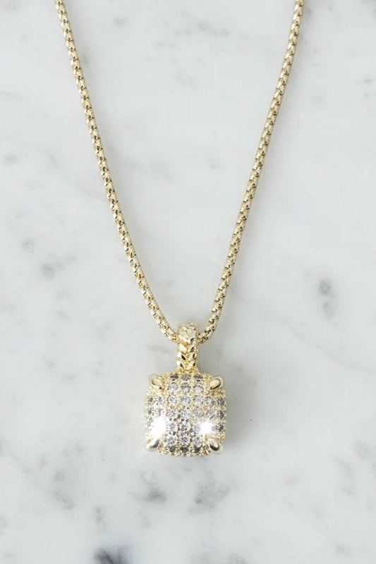 Stunning Elegance Square Pave Pendant Necklace-Cute-Trendy-Shop-Womens-Boutique-Clothing-Store