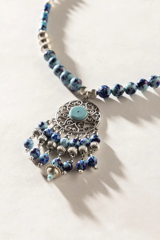 Luxi Concho Blue and Silver Necklace-[option4]-[option5]-Cute-Trendy-Shop-Womens-Boutique-Clothing-Store