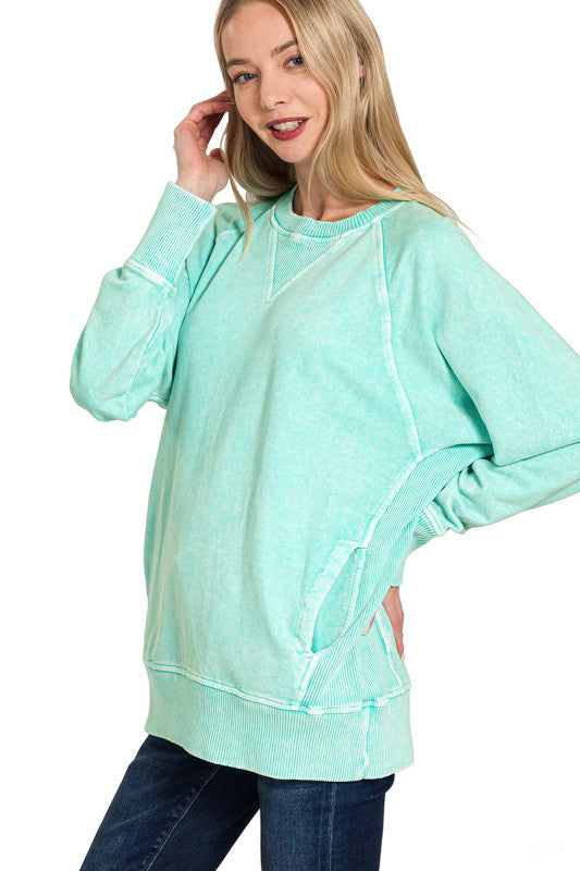 Feel The Comfort French Terry Pullover-Mint-SMALL-[option4]-[option5]-Cute-Trendy-Shop-Womens-Boutique-Clothing-Store