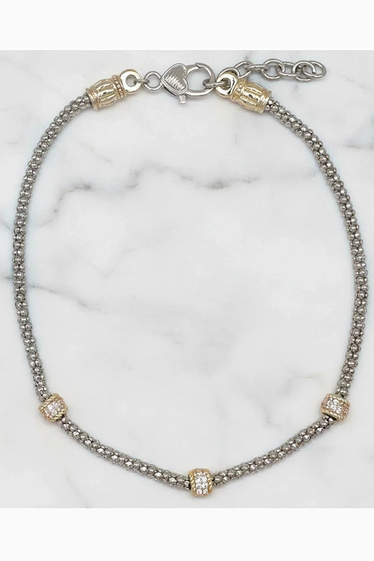 Textured Elegance Two Tone Pave Necklace-Cute-Trendy-Shop-Womens-Boutique-Clothing-Store