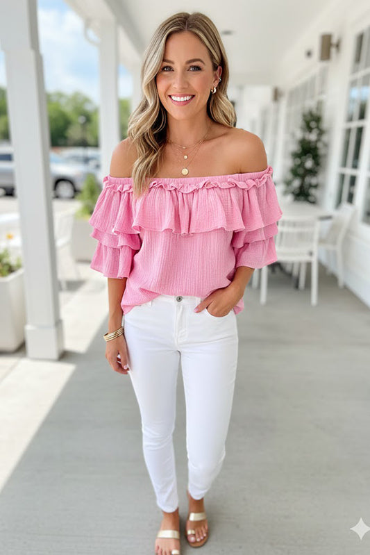 Great Day Off Shoulder Cotton Top-Pink-SMALL-[option4]-[option5]-Cute-Trendy-Shop-Womens-Boutique-Clothing-Store