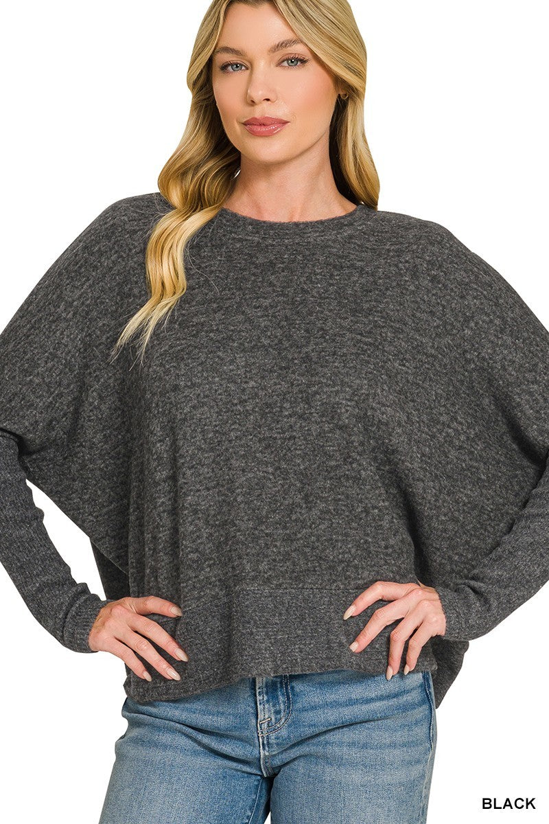 CloudKnit Cozy Melange Top-Black-SMALL/MEDIUM-Cute-Trendy-Shop-Womens-Boutique-Clothing-Store