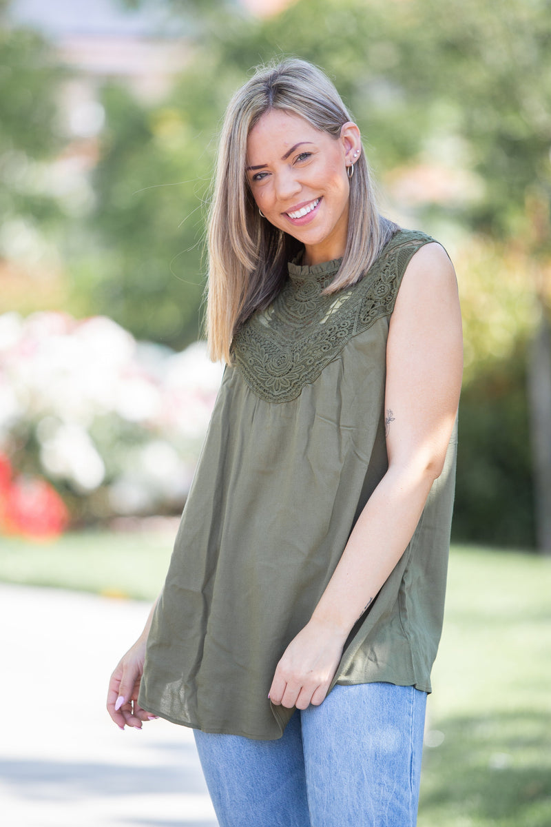 Boho Charm Sleeveless Top in Olive *online exclusive-[option4]-[option5]-Cute-Trendy-Shop-Womens-Boutique-Clothing-Store