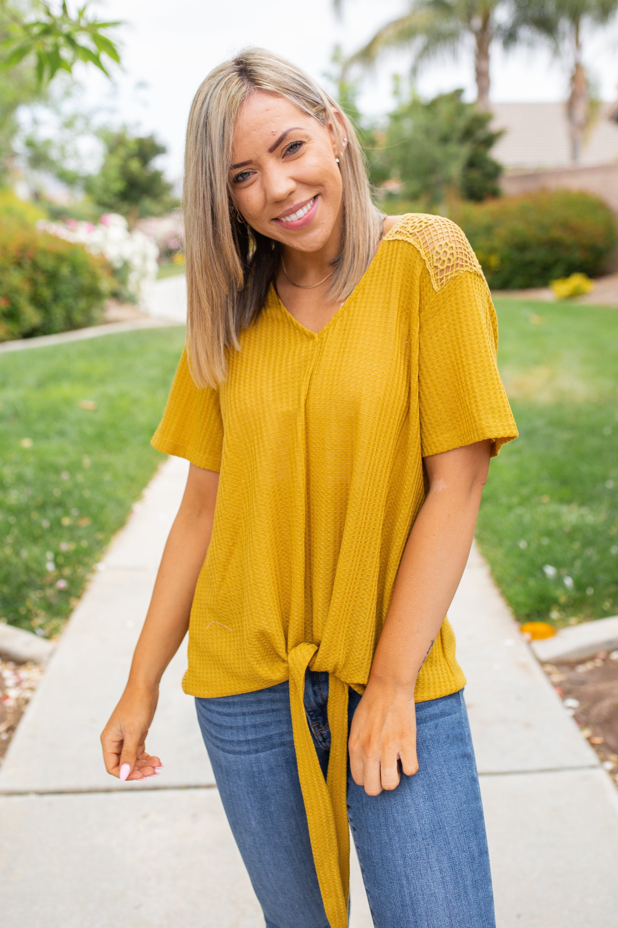 Spirited Front Tie Top in Mustard *online exclusive-[option4]-[option5]-Cute-Trendy-Shop-Womens-Boutique-Clothing-Store