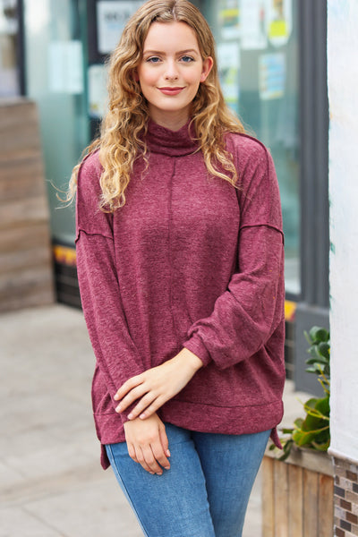 The Latest Edition Burgundy Brushed Mélange Mock Neck Sweater *online exclusive-[option4]-[option5]-Cute-Trendy-Shop-Womens-Boutique-Clothing-Store