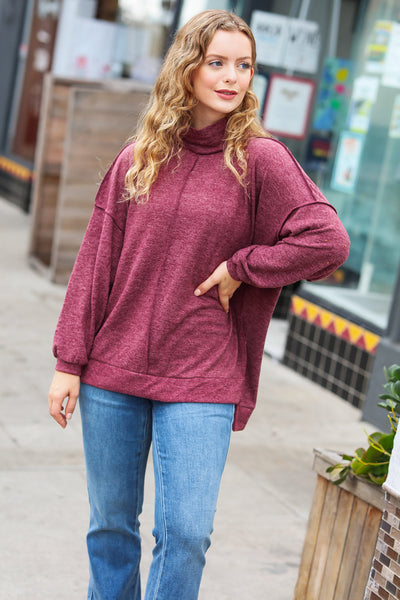 The Latest Edition Burgundy Brushed Mélange Mock Neck Sweater *online exclusive-[option4]-[option5]-Cute-Trendy-Shop-Womens-Boutique-Clothing-Store