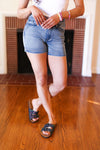 Medium Blue Mid-Rise Button Flap Back Pocket Denim Shorts *online exclusive-[option4]-[option5]-Cute-Trendy-Shop-Womens-Boutique-Clothing-Store