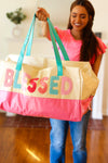 Pink & Turquoise "BLESSED" Embroidered Duffel Bag *online exclusive