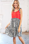 Red/Black Aztec Shoulder Tie Knot Tiered Dress *Online Exclusive*-[option4]-[option5]-Cute-Trendy-Shop-Womens-Boutique-Clothing-Store