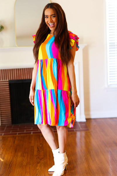 Eyes On You Multicolor Abstract Print Smocked Ruffle Sleeve Dress *online exclusive