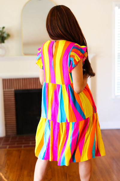Eyes On You Multicolor Abstract Print Smocked Ruffle Sleeve Dress *online exclusive