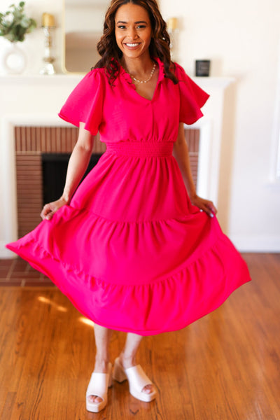 Hello Beautiful Fuchsia Fit & Flare Smocked Waist Maxi Dress *online exclusive