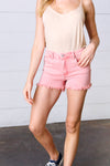 Ash Pink Denim Button Enclosure Frayed Hem Shorts *online exclusive-[option4]-[option5]-Cute-Trendy-Shop-Womens-Boutique-Clothing-Store