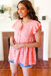 Peach Floral Button Tie Neck Babydoll Top *online exclusive-[option4]-[option5]-Cute-Trendy-Shop-Womens-Boutique-Clothing-Store