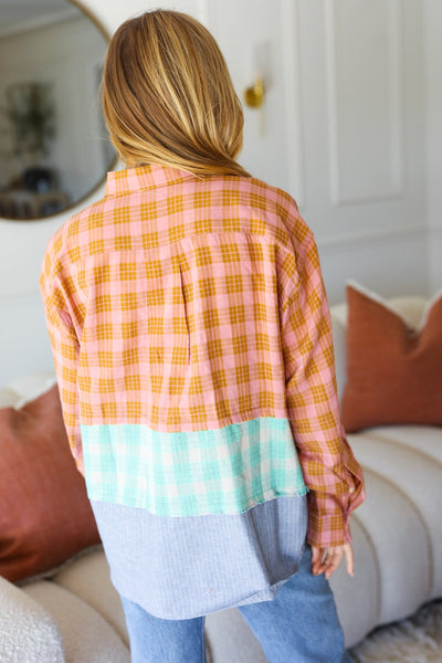 You've Got This Mauve & Mint Color Block Plaid Button Down Shirt *online exclusive-[option4]-[option5]-Cute-Trendy-Shop-Womens-Boutique-Clothing-Store