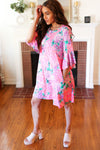 Pink Floral & Animal Print Bell Sleeve Dress *online exclusive-[option4]-[option5]-Cute-Trendy-Shop-Womens-Boutique-Clothing-Store