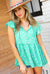 Green Floral Button Tie Neck Babydoll Top *online exclusive