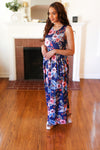 Navy Floral Fit and Flare Sleeveless Maxi Dress *online exclusive