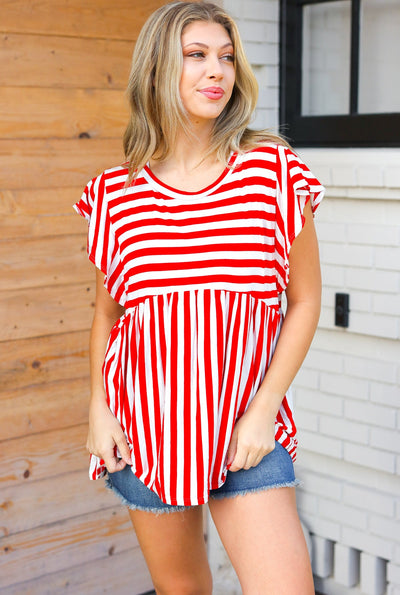 Red Stripe Babydoll Flutter Sleeve Top *online exclusive-[option4]-[option5]-Cute-Trendy-Shop-Womens-Boutique-Clothing-Store