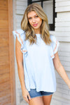 Chambray Embroidered Flutter Sleeve Top *online exclusive-[option4]-[option5]-Cute-Trendy-Shop-Womens-Boutique-Clothing-Store