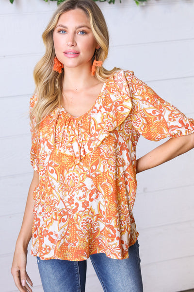 Sunset Orange Boho Ruffle Woven Top-[option4]-[option5]-Cute-Trendy-Shop-Womens-Boutique-Clothing-Store